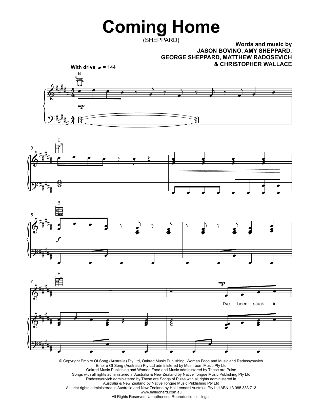 Download Sheppard Coming Home Sheet Music and learn how to play Piano, Vocal & Guitar (Right-Hand Melody) PDF digital score in minutes
