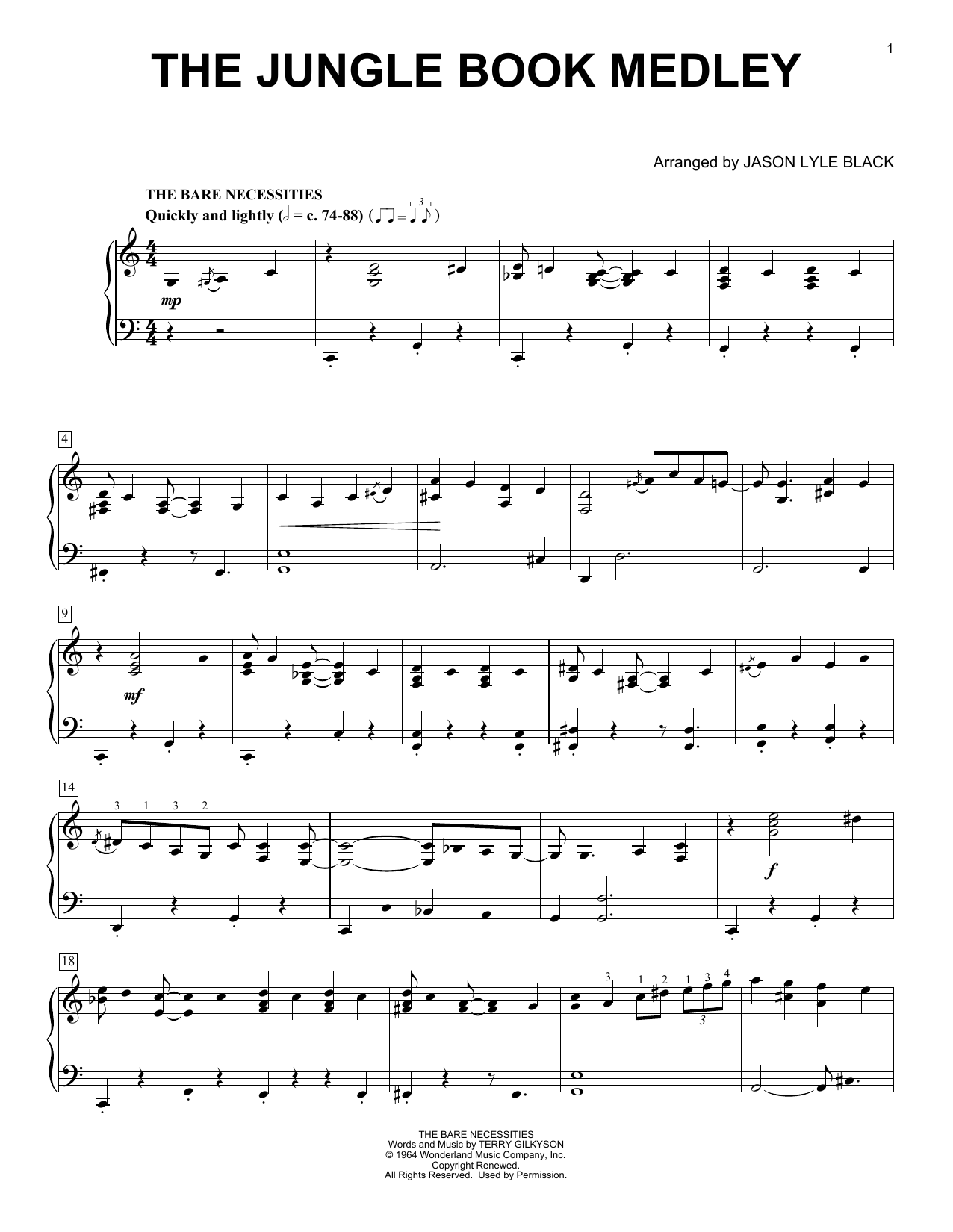 Download Jason Lyle Black Jungle Book Medley Sheet Music and learn how to play Piano PDF digital score in minutes