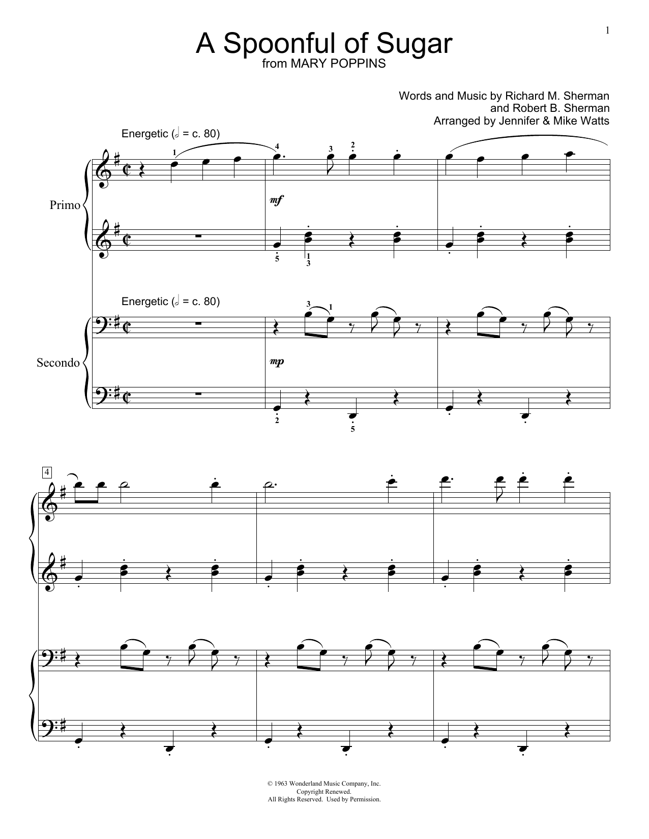 Download Jennifer and Mike Watts A Spoonful Of Sugar Sheet Music and learn how to play Piano Duet PDF digital score in minutes