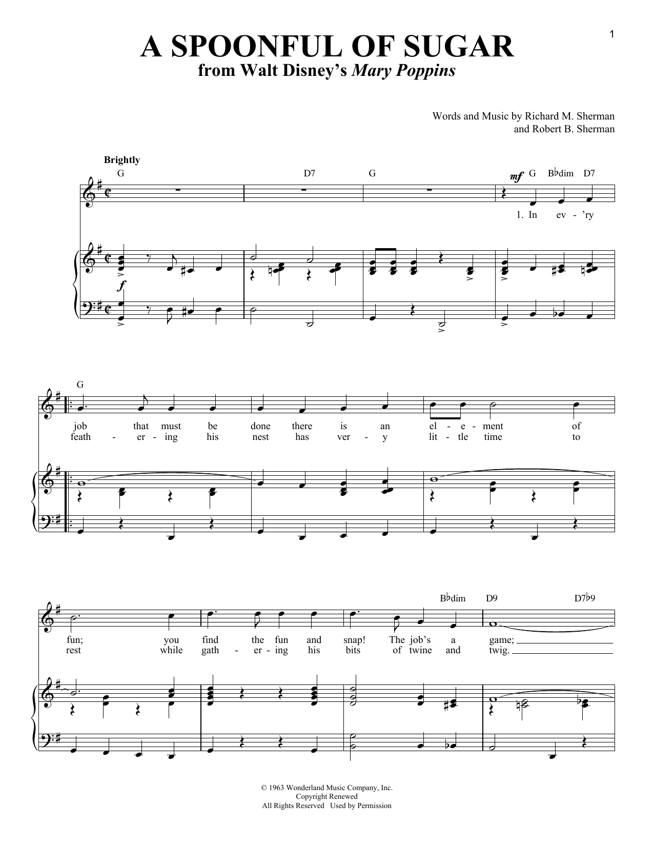 Download Sherman Brothers A Spoonful Of Sugar Sheet Music and learn how to play Piano & Vocal PDF digital score in minutes