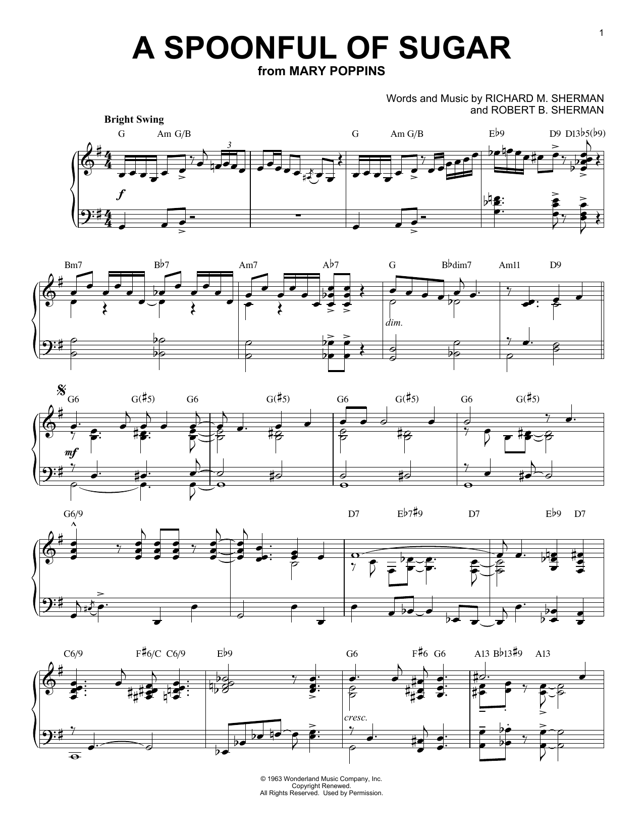 Download Robert B. Sherman A Spoonful Of Sugar Sheet Music and learn how to play Piano PDF digital score in minutes