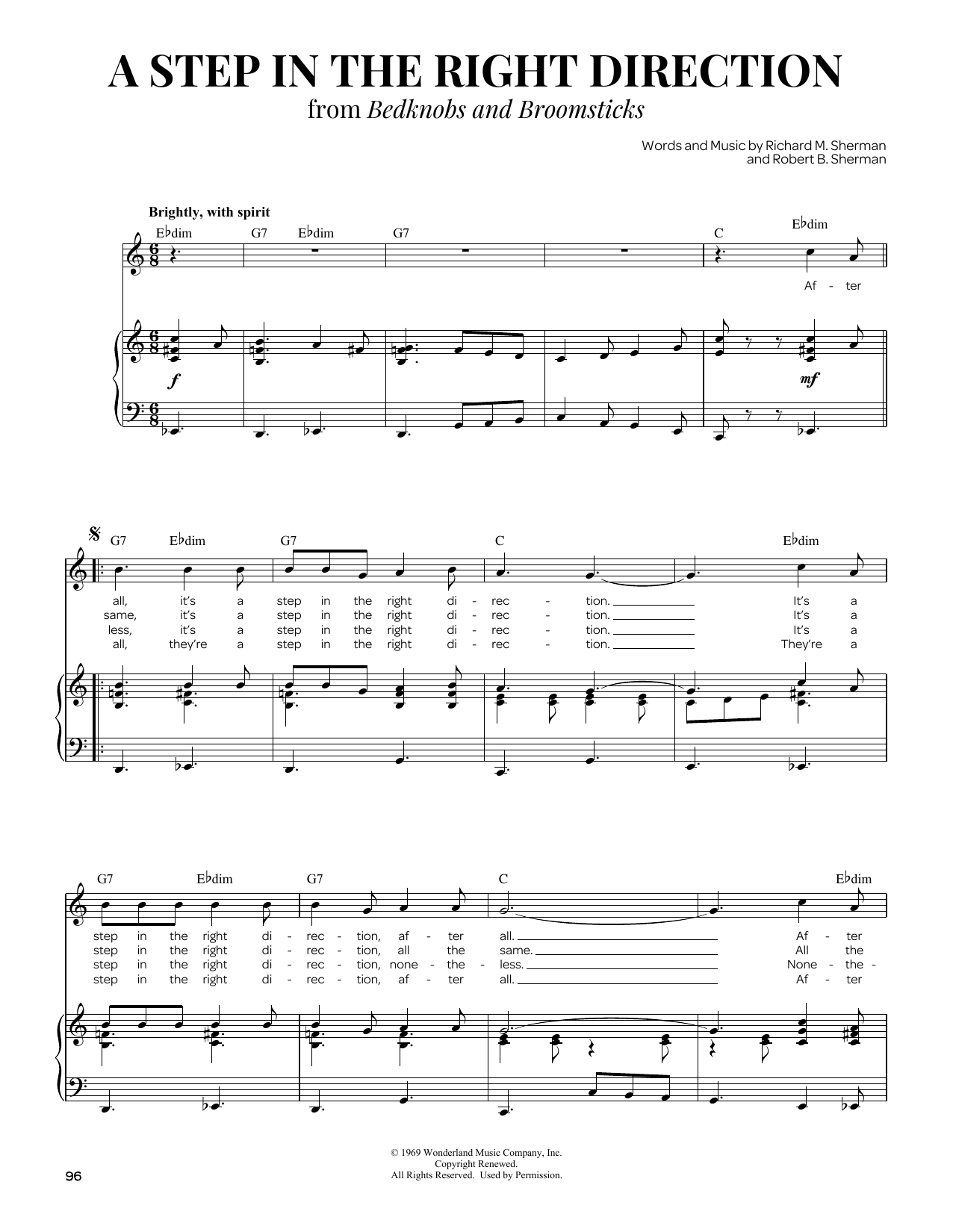 Download Sherman Brothers A Step In The Right Direction Sheet Music and learn how to play Piano & Vocal PDF digital score in minutes
