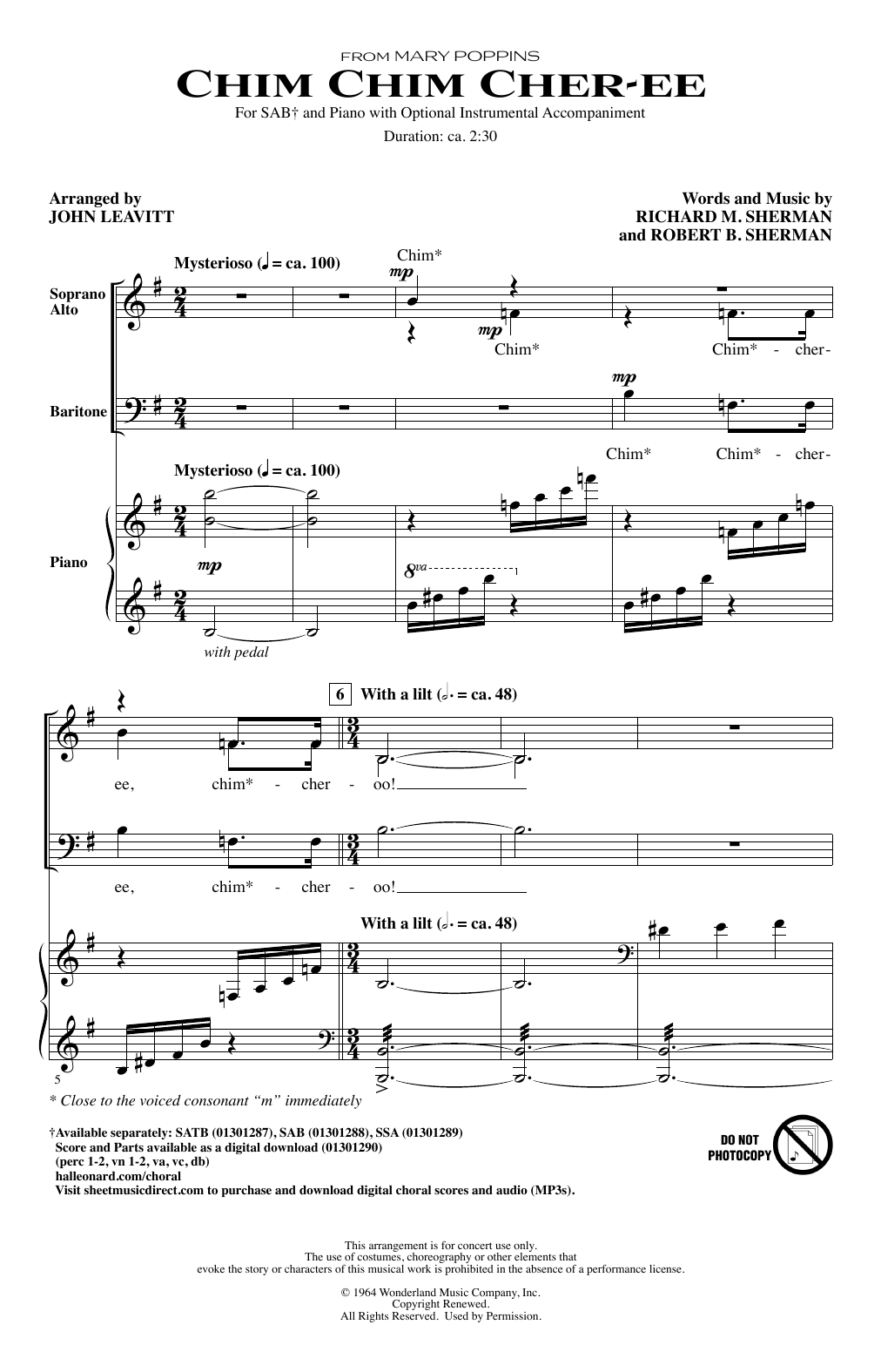 Download Sherman Brothers Chim Chim Cher-ee (from Mary Poppins) (arr. John Leavitt) Sheet Music and learn how to play SATB Choir PDF digital score in minutes