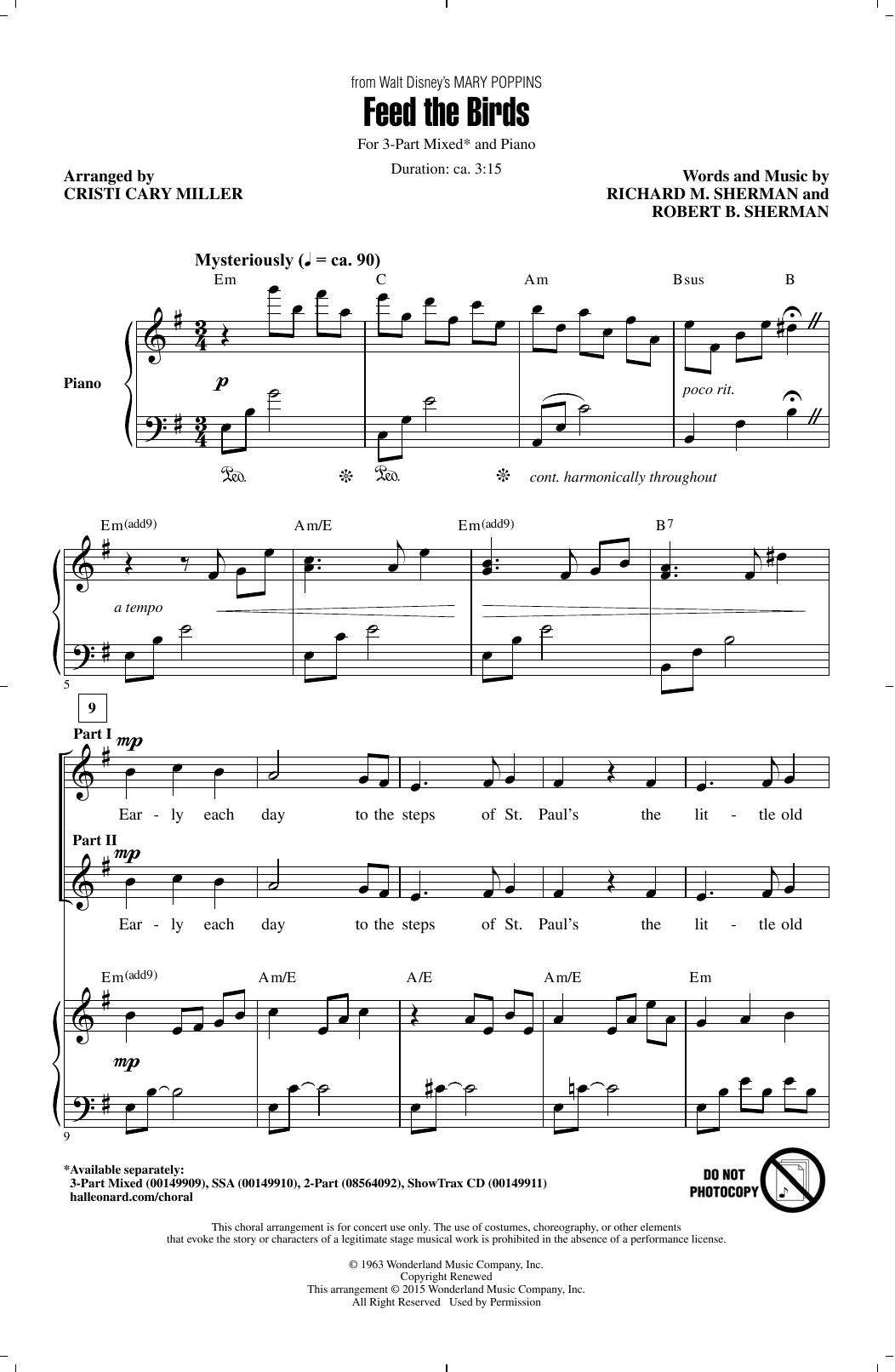 Download Cristi Cary Miller Feed The Birds Sheet Music and learn how to play 3-Part Mixed PDF digital score in minutes