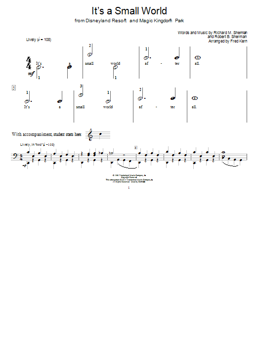 Download Sherman Brothers It's A Small World Sheet Music and learn how to play Easy Piano PDF digital score in minutes