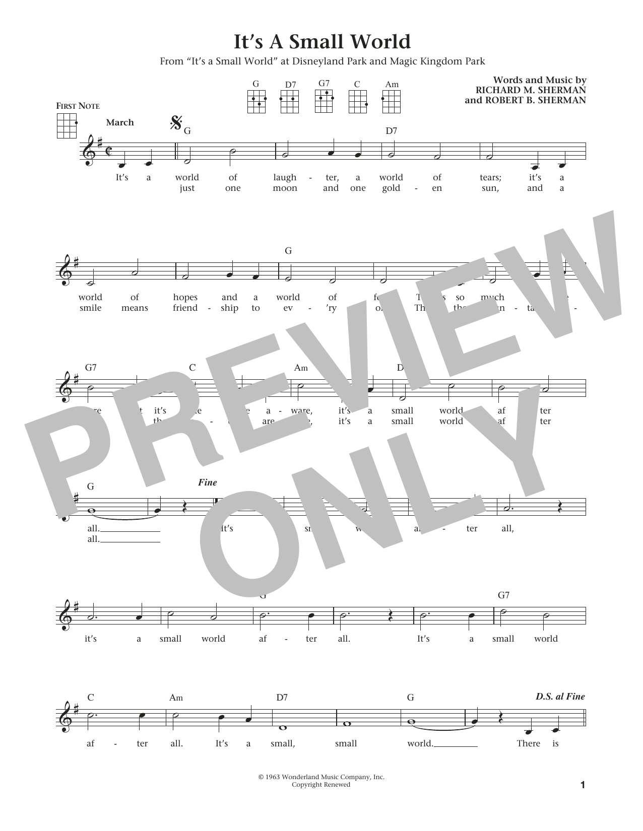 Download Richard M. Sherman It's A Small World Sheet Music and learn how to play Ukulele PDF digital score in minutes