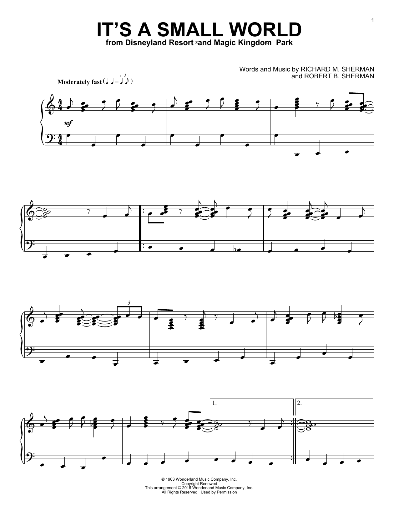 Download Sherman Brothers It's A Small World Sheet Music and learn how to play Piano PDF digital score in minutes