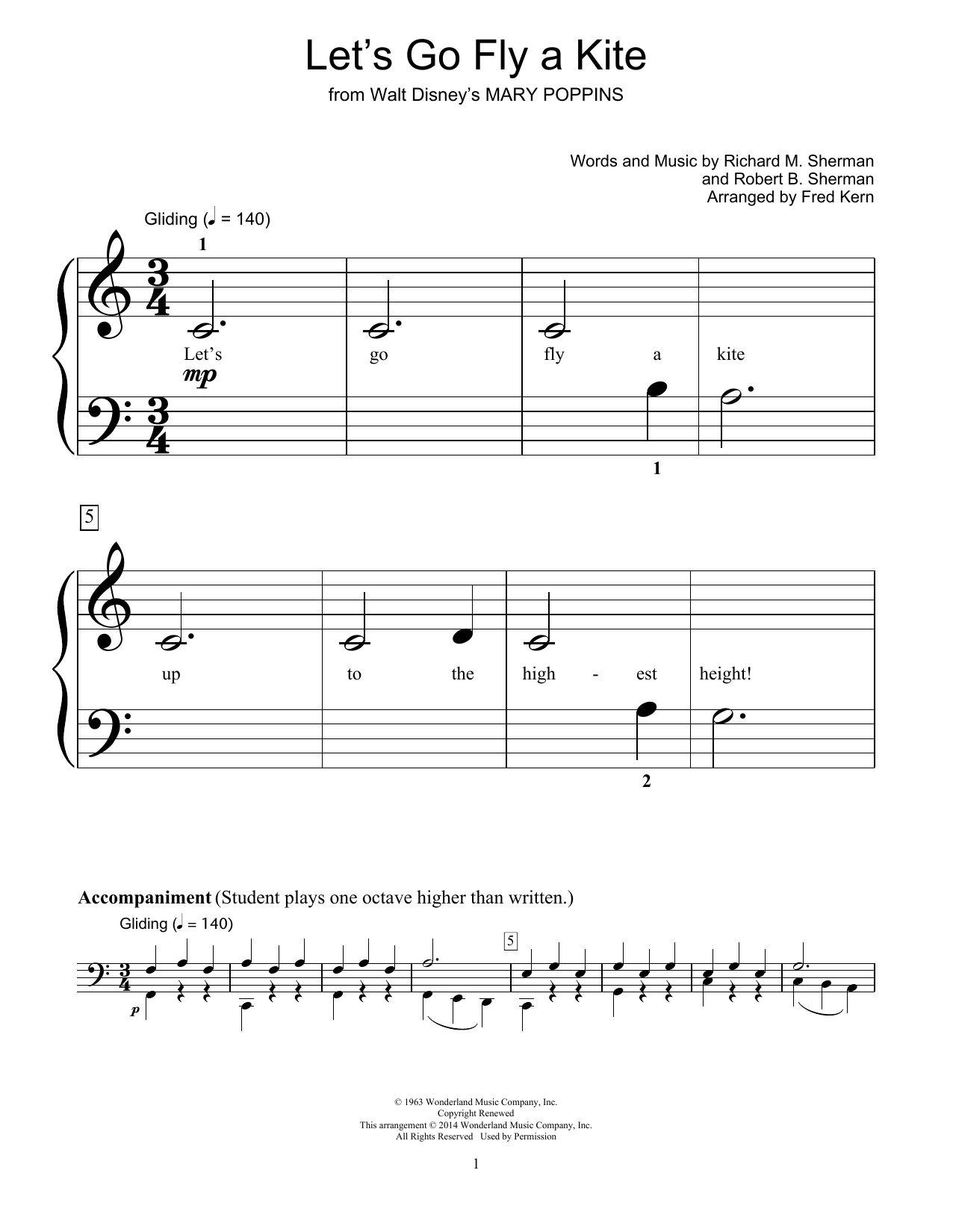 Download Fred Kern Let's Go Fly A Kite Sheet Music and learn how to play Easy Piano PDF digital score in minutes