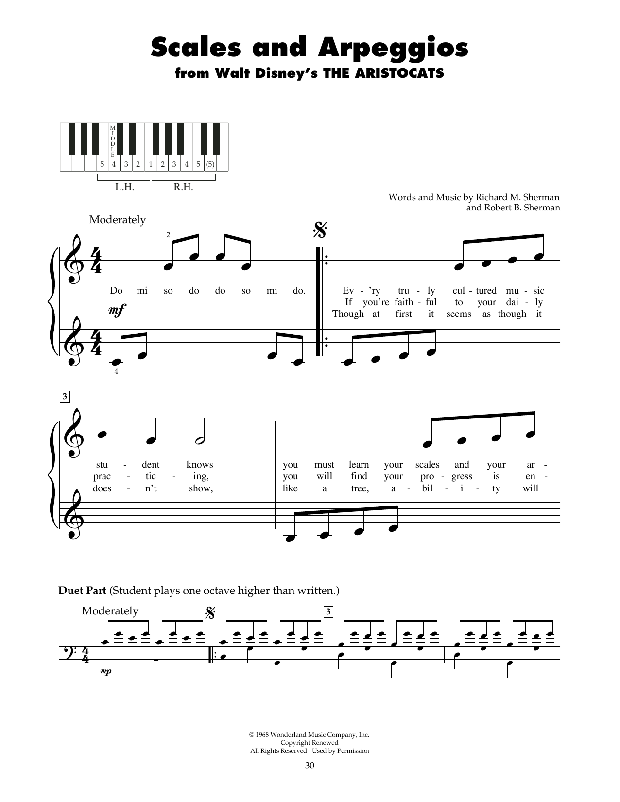 Download Sherman Brothers Scales And Arpeggios (from The Aristocats) Sheet Music and learn how to play 5-Finger Piano PDF digital score in minutes