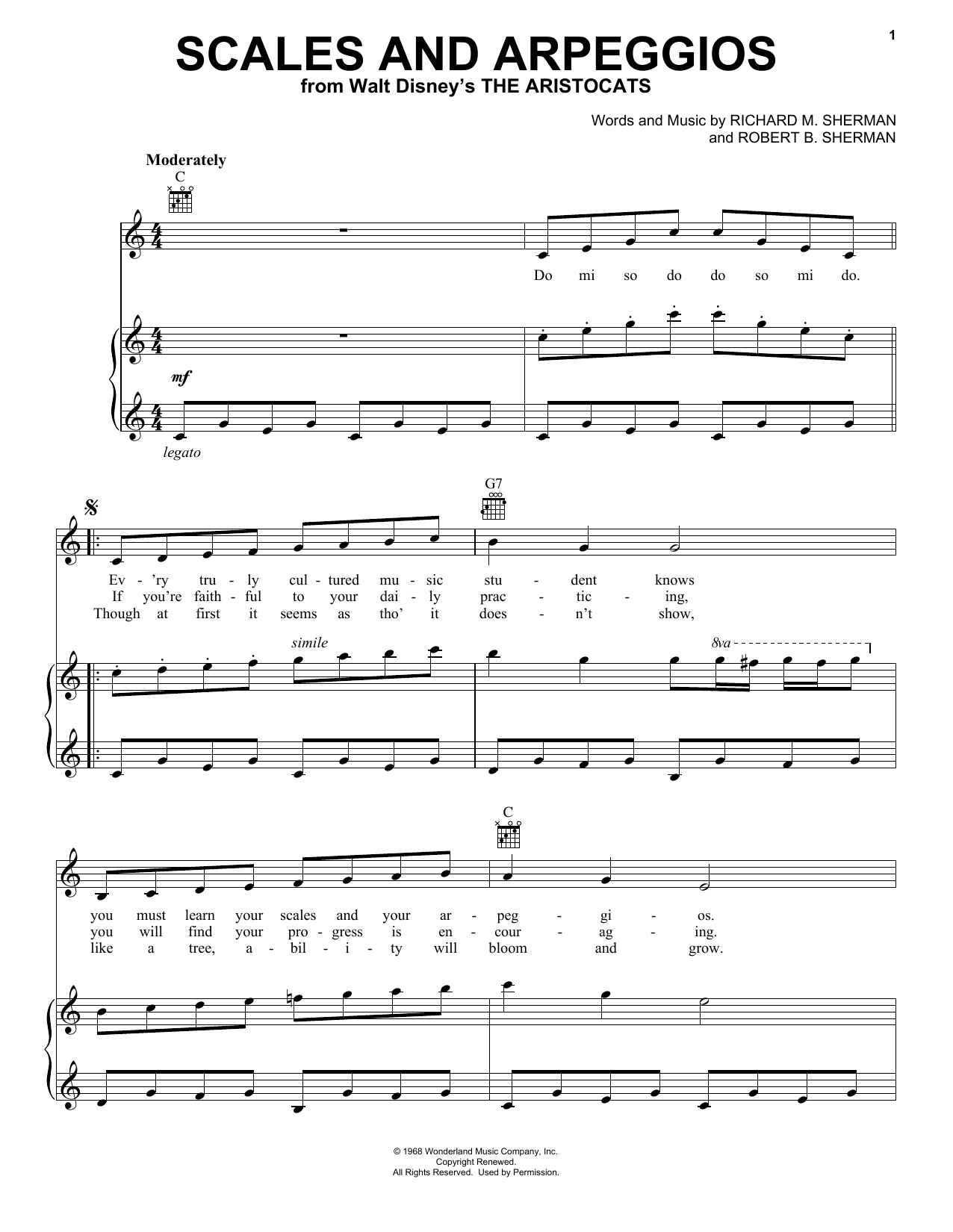 Download Sherman Brothers Scales And Arpeggios Sheet Music and learn how to play Piano, Vocal & Guitar (Right-Hand Melody) PDF digital score in minutes