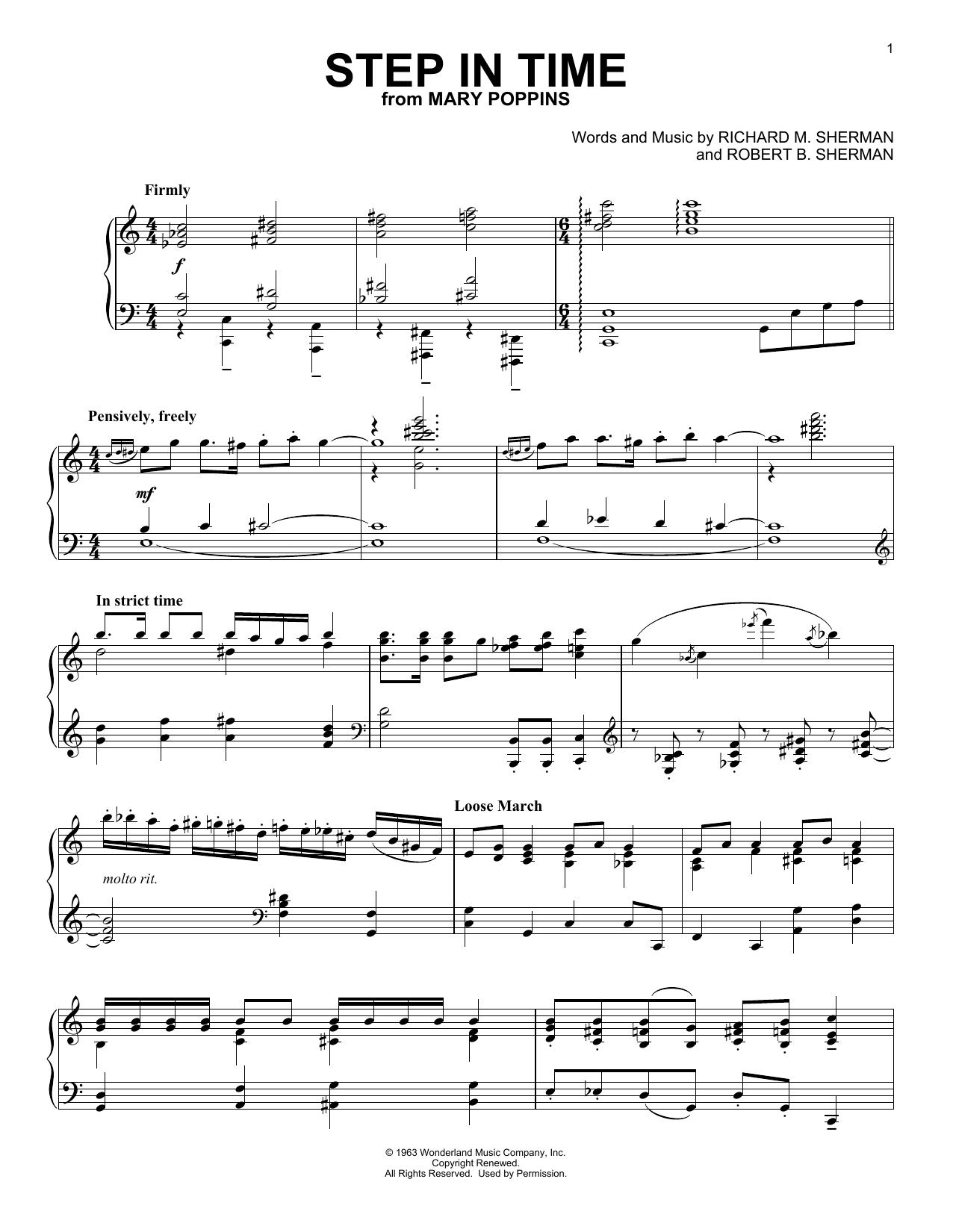 Download Sherman Brothers Step In Time (from Mary Poppins) Sheet Music and learn how to play Piano Solo PDF digital score in minutes