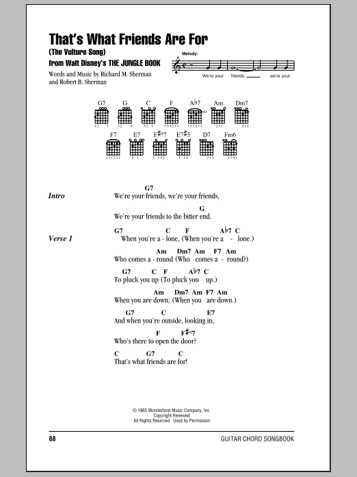 Download Sherman Brothers That's What Friends Are For (The Vulture Song) Sheet Music and learn how to play Lyrics & Chords PDF digital score in minutes