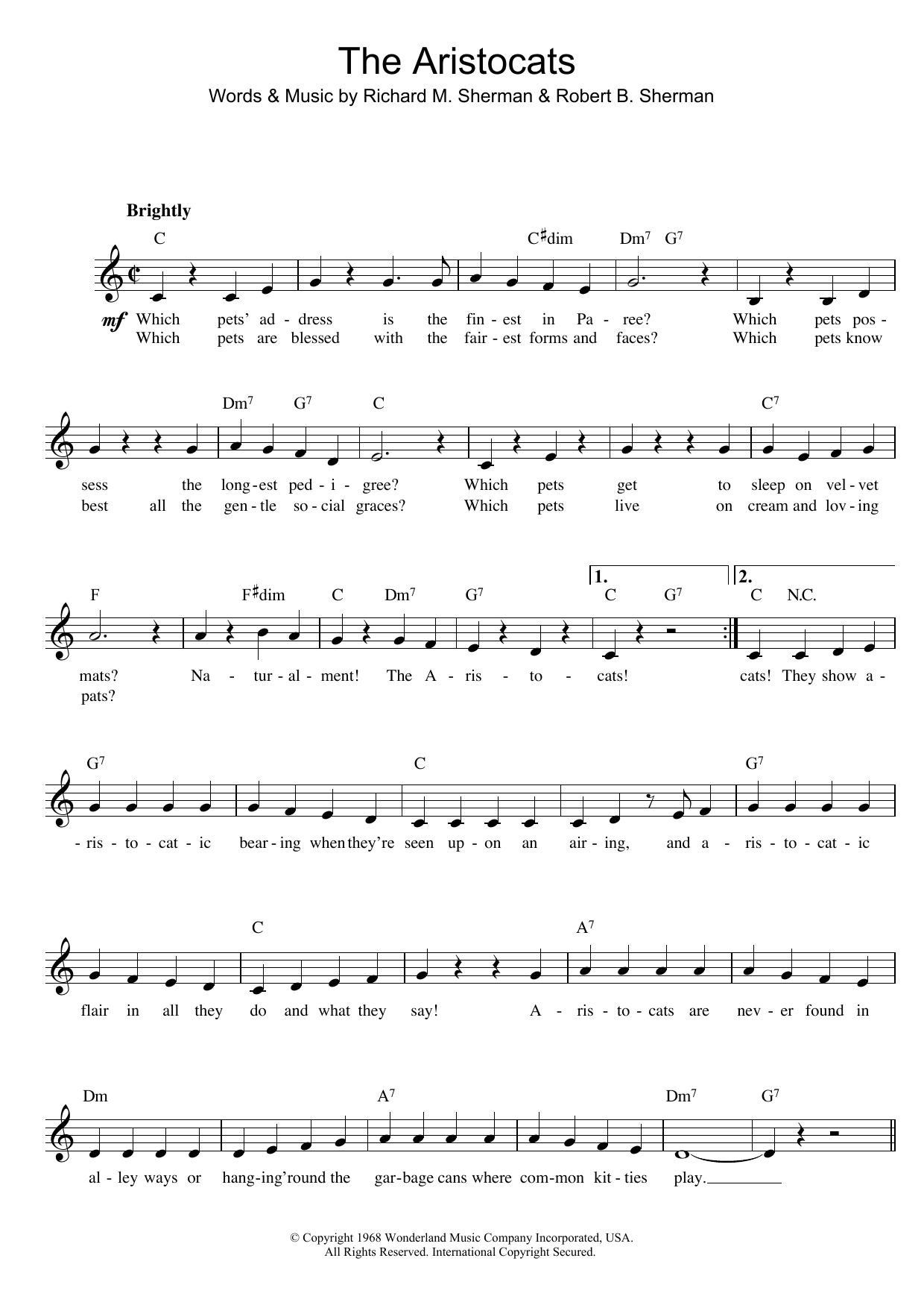Download Sherman Brothers Sheet Music and learn how to play Piano, Vocal & Guitar (Right-Hand Melody) PDF score in minutes