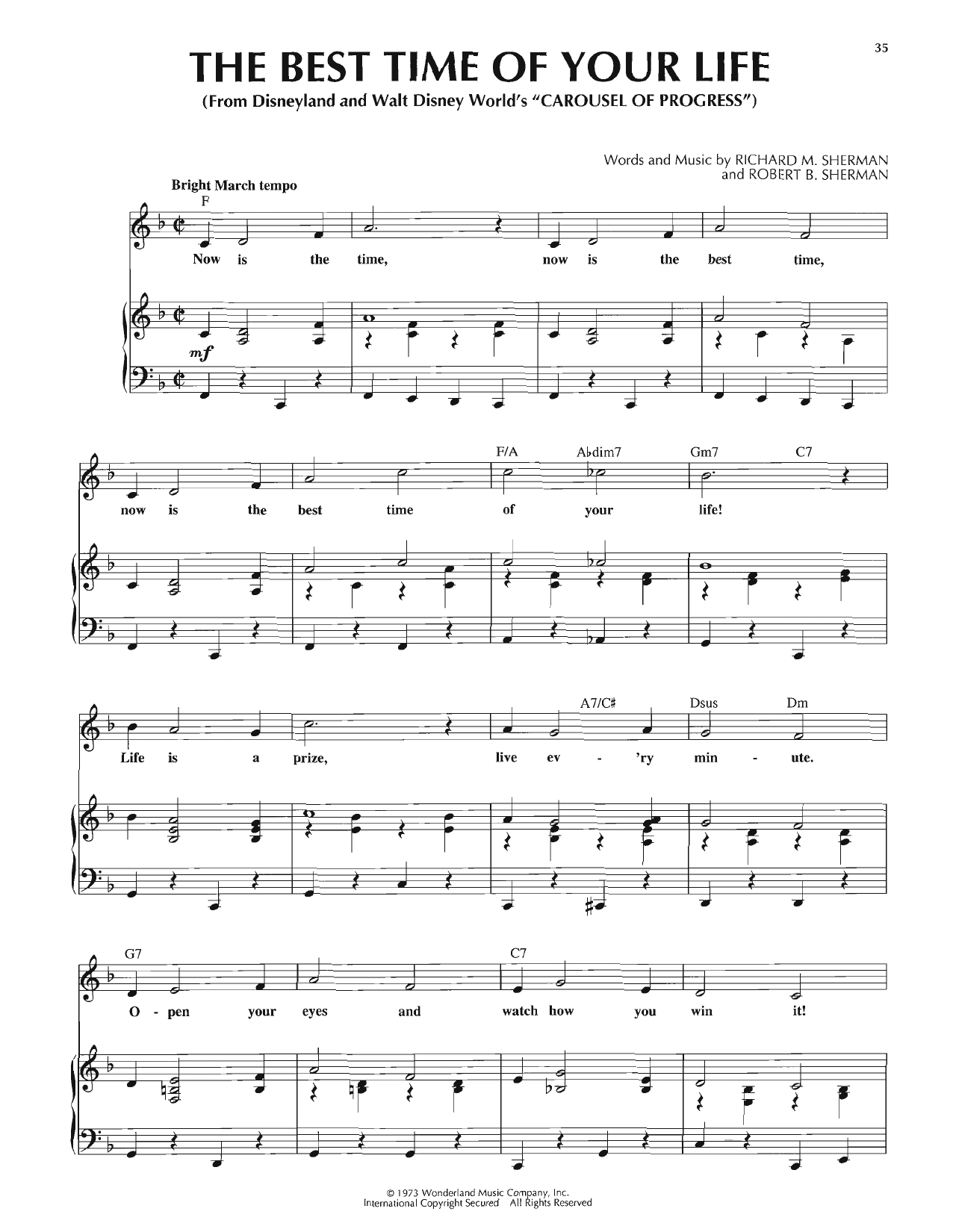 Download Sherman Brothers The Best Time Of Your Life Sheet Music and learn how to play Piano, Vocal & Guitar Chords (Right-Hand Melody) PDF digital score in minutes