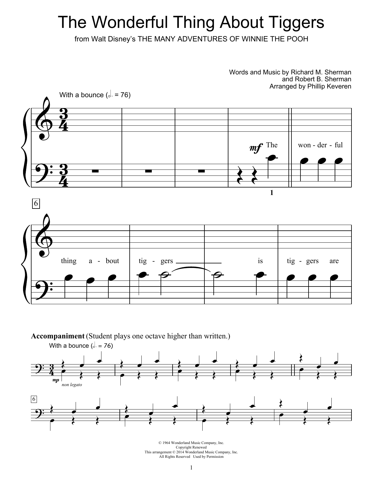 Download Phillip Keveren The Wonderful Thing About Tiggers Sheet Music and learn how to play Easy Piano PDF digital score in minutes