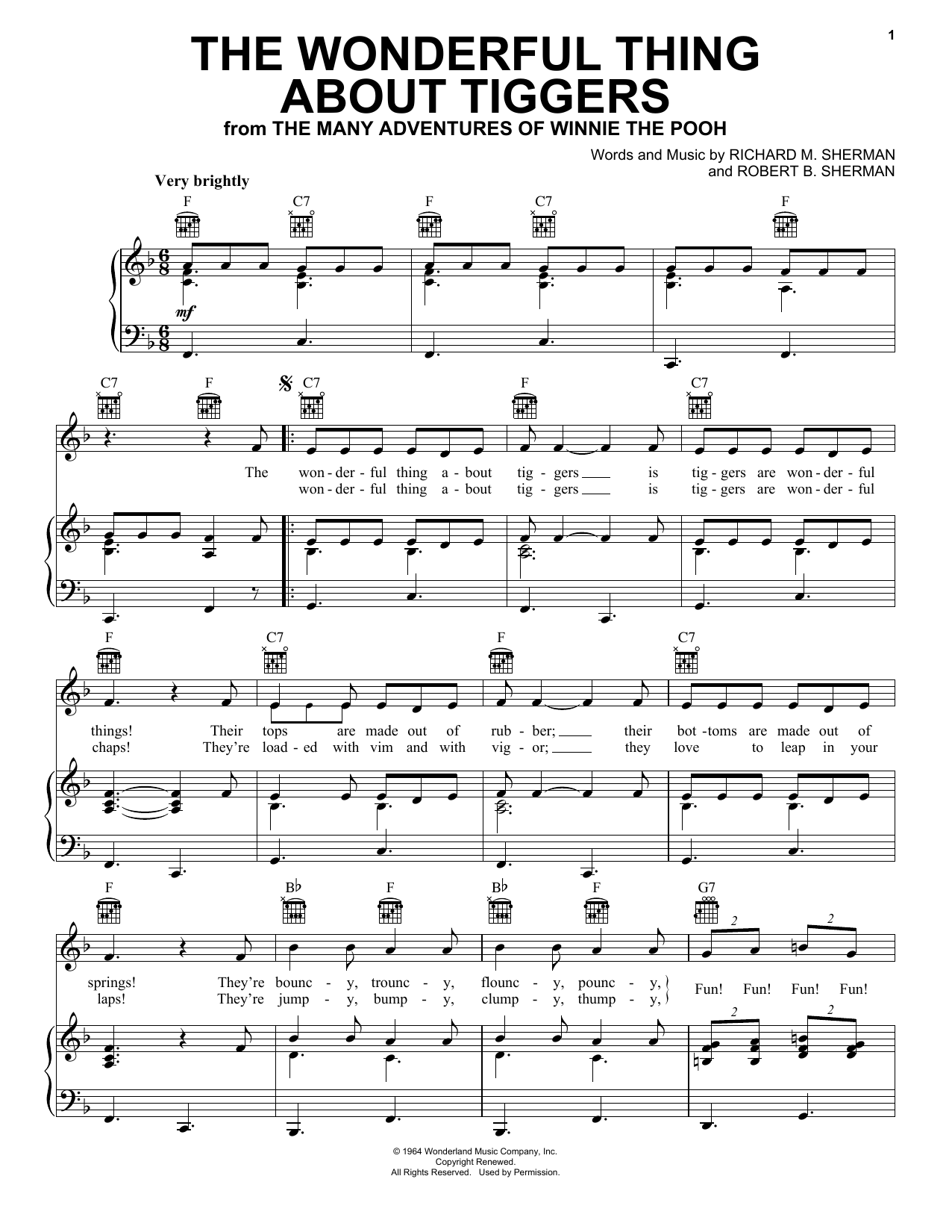 Download Sherman Brothers Sheet Music and learn how to play Piano, Vocal & Guitar (Right-Hand Melody) PDF score in minutes