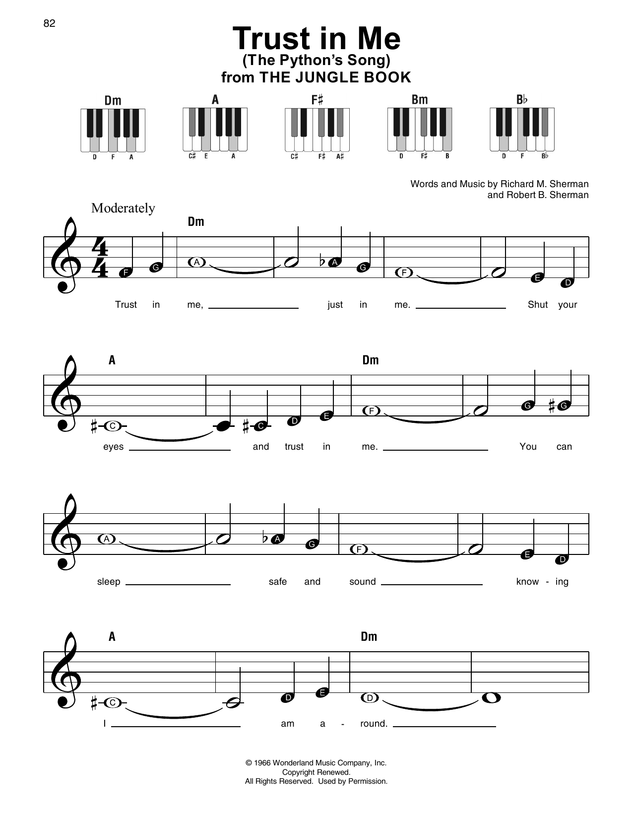 Download Sherman Brothers Trust In Me (The Python's Song) (from The Jungle Book) Sheet Music and learn how to play Super Easy Piano PDF digital score in minutes