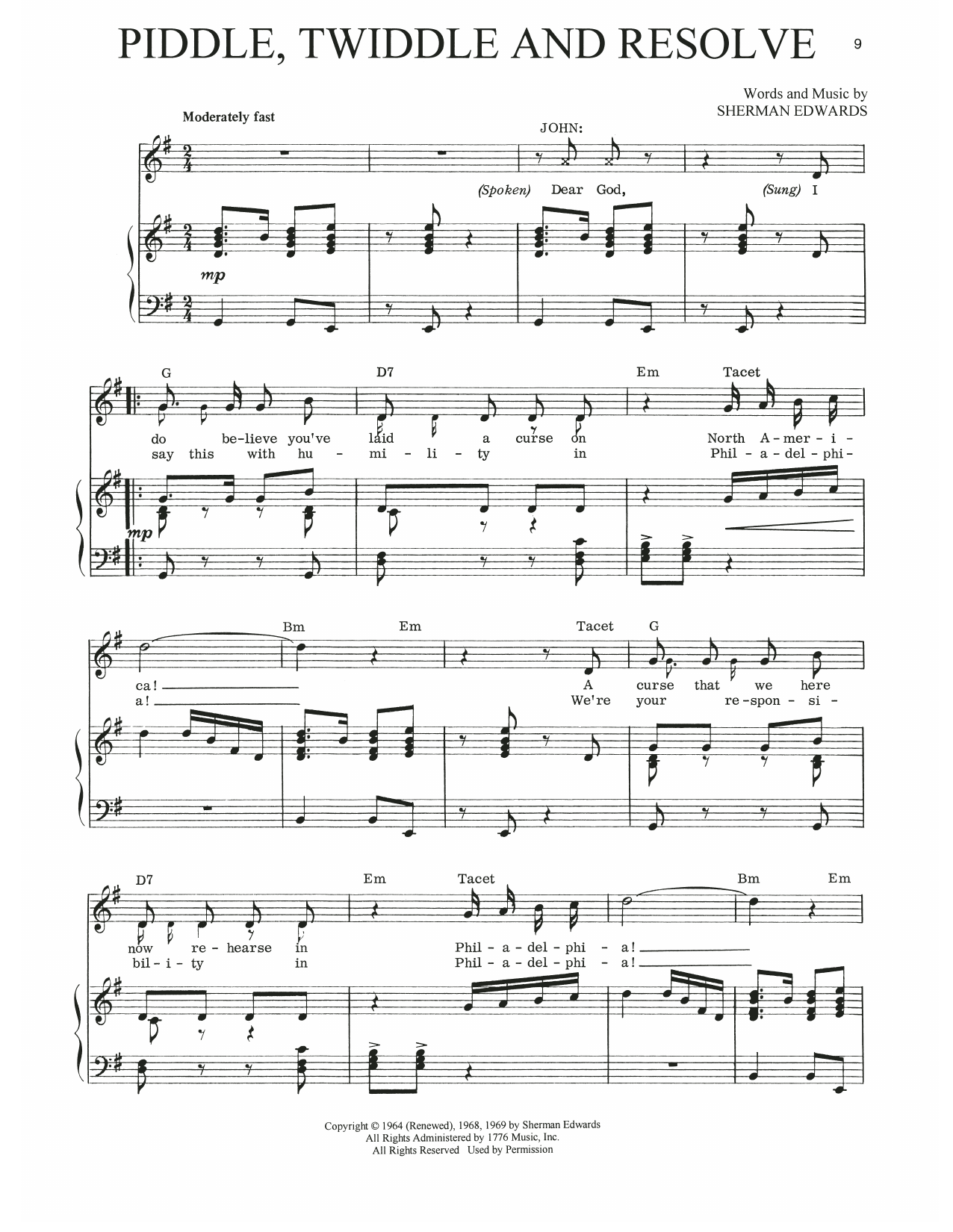 Download Sherman Edwards Piddle, Twiddle And Resolve (from 1776) Sheet Music and learn how to play Piano, Vocal & Guitar Chords (Right-Hand Melody) PDF digital score in minutes