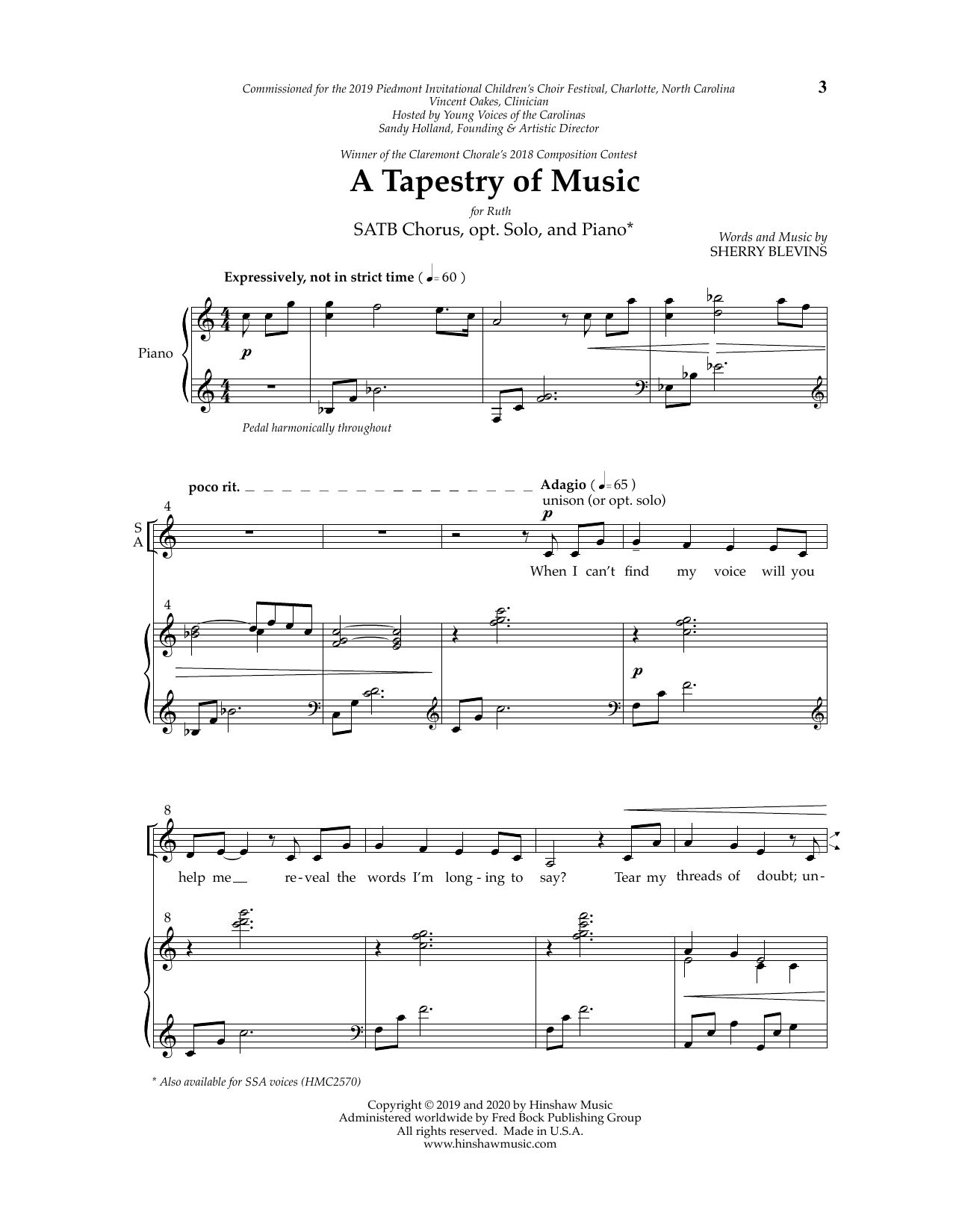 Download Sherry Blevins A Tapestry of Music Sheet Music and learn how to play SATB Choir PDF digital score in minutes