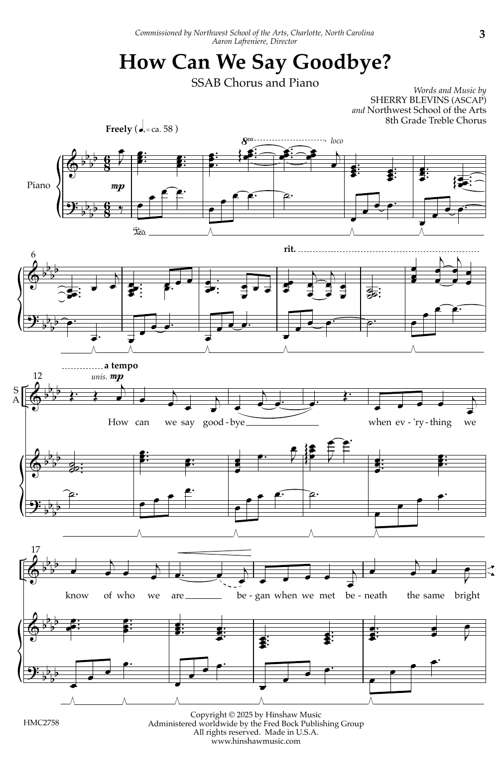 Download Sherry Blevins How Can We Say Goodbye Sheet Music and learn how to play SSAB Choir PDF digital score in minutes