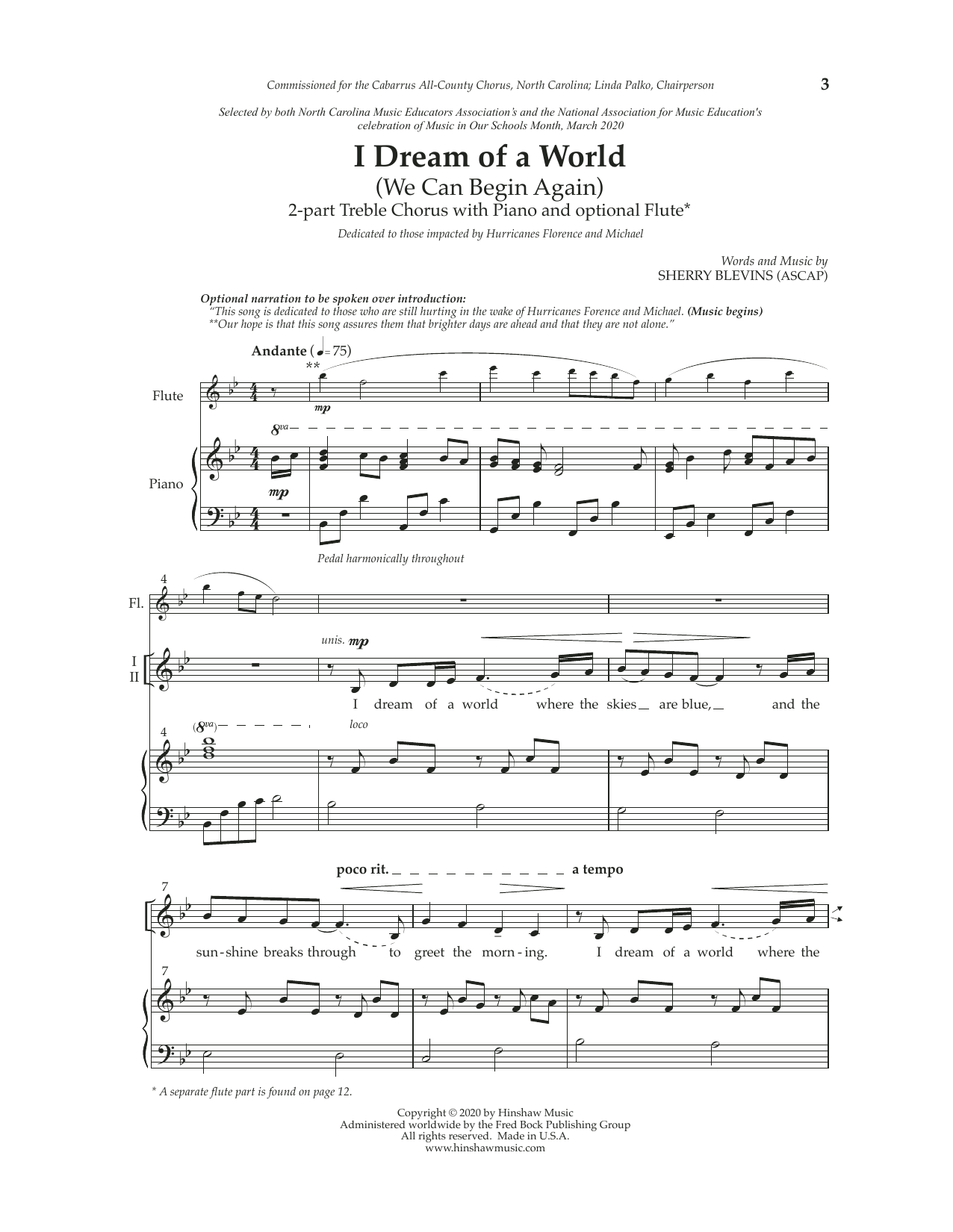 Download Sherry Blevins I Dream of a World Sheet Music and learn how to play 2-Part Choir PDF digital score in minutes
