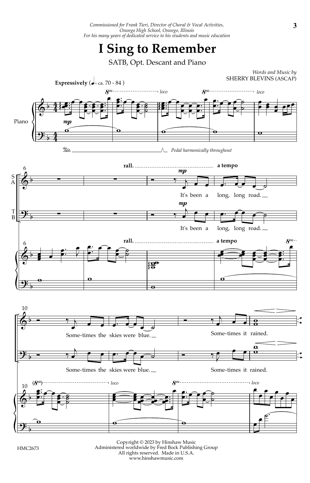 Download Sherry Blevins I Sing To Remember Sheet Music and learn how to play SATB Choir PDF digital score in minutes