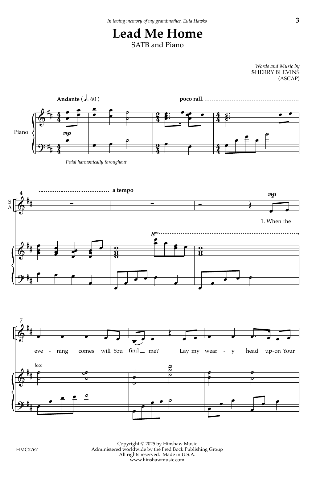 Download Sherry Blevins Lead Me Home Sheet Music and learn how to play SATB Choir PDF digital score in minutes