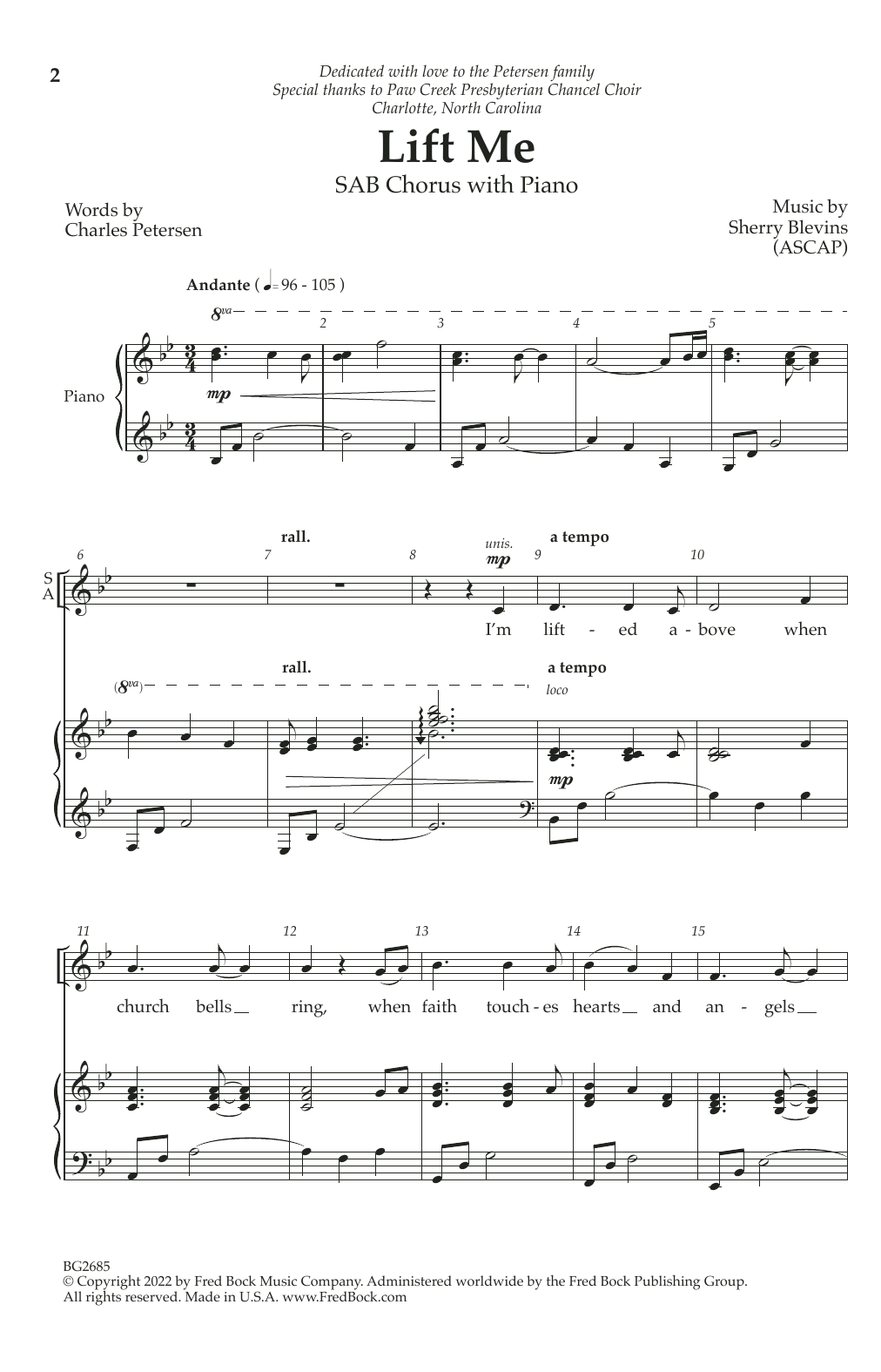 Download Sherry Blevins Lift Me Sheet Music and learn how to play SAB Choir PDF digital score in minutes