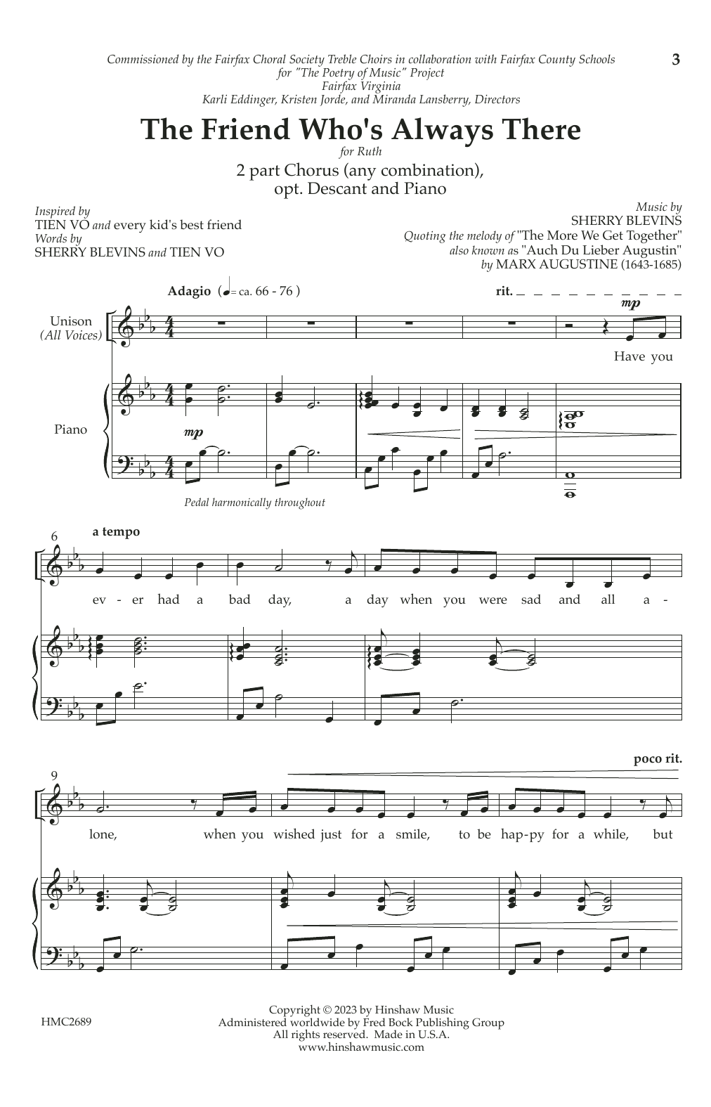 Download Sherry Blevins The Friend Who's Always There Sheet Music and learn how to play 2-Part Choir PDF digital score in minutes