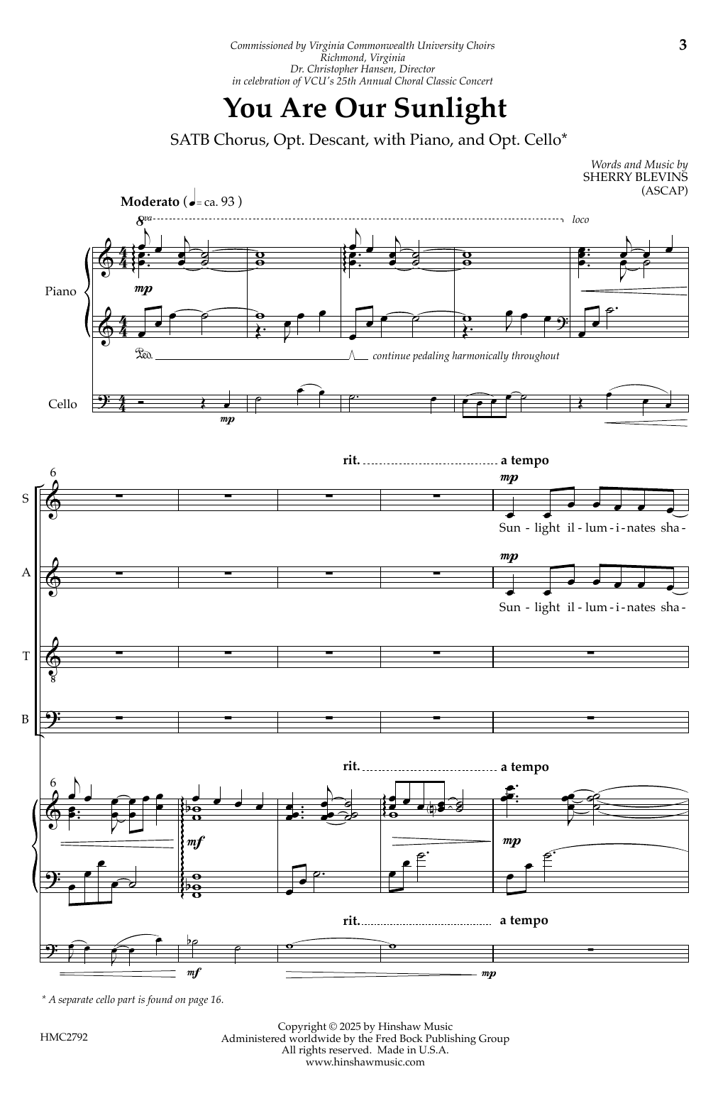 Download Sherry Blevins You Are Our Sunlight Sheet Music and learn how to play SATB Choir PDF digital score in minutes