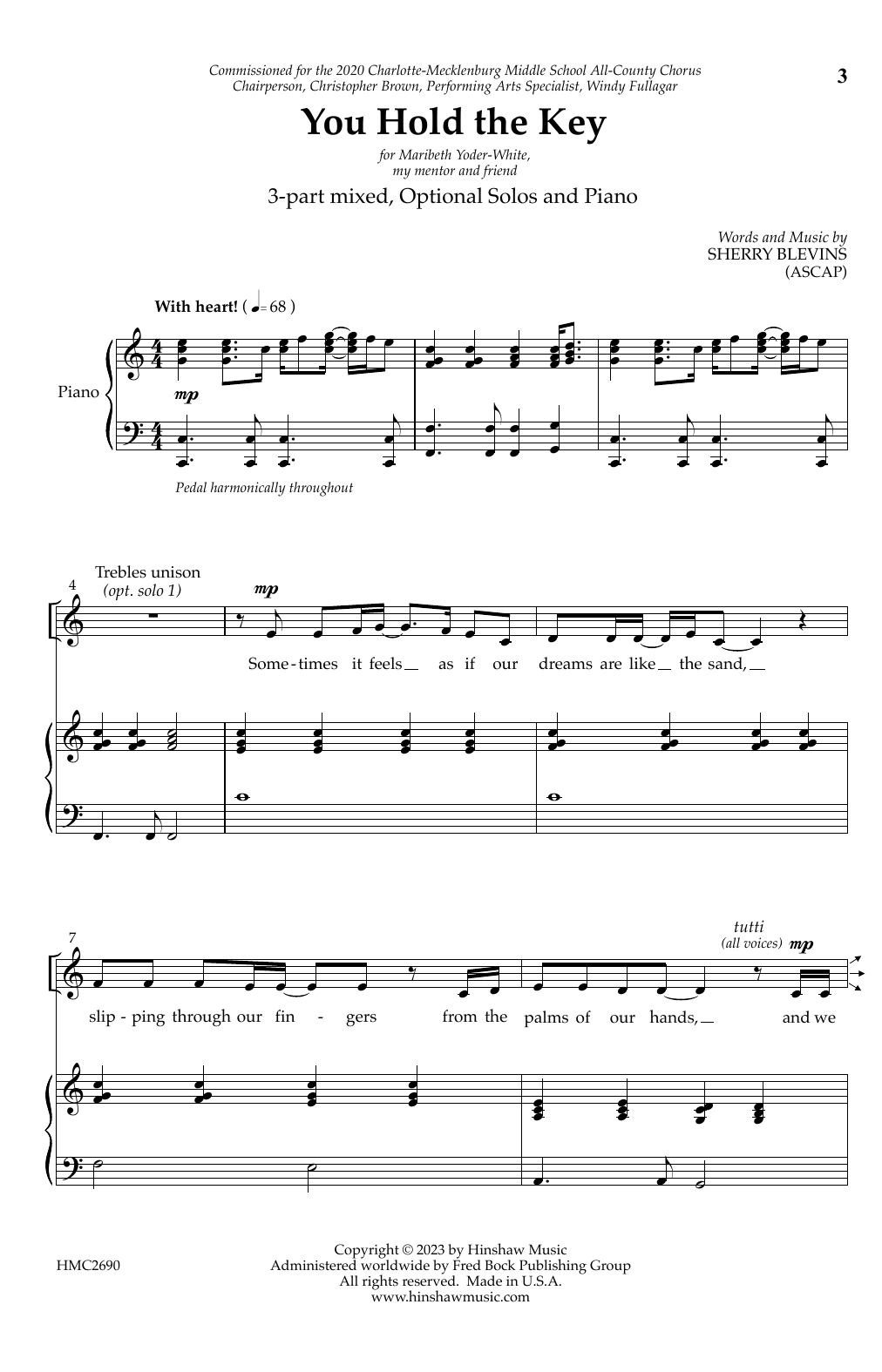 Download Sherry Blevins You Hold The Key Sheet Music and learn how to play SAB Choir PDF digital score in minutes