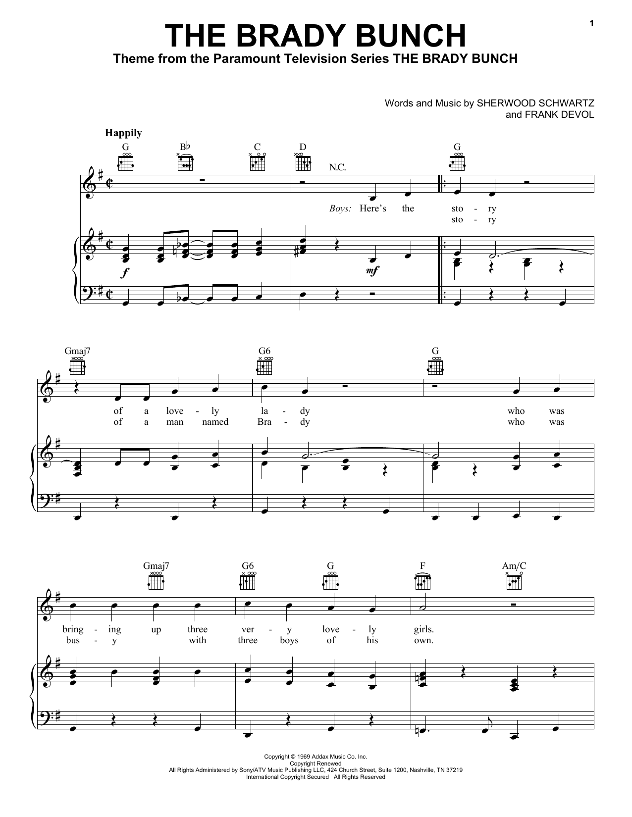 Download Sherwood Schwartz Sheet Music and learn how to play Piano, Vocal & Guitar (Right-Hand Melody) PDF score in minutes