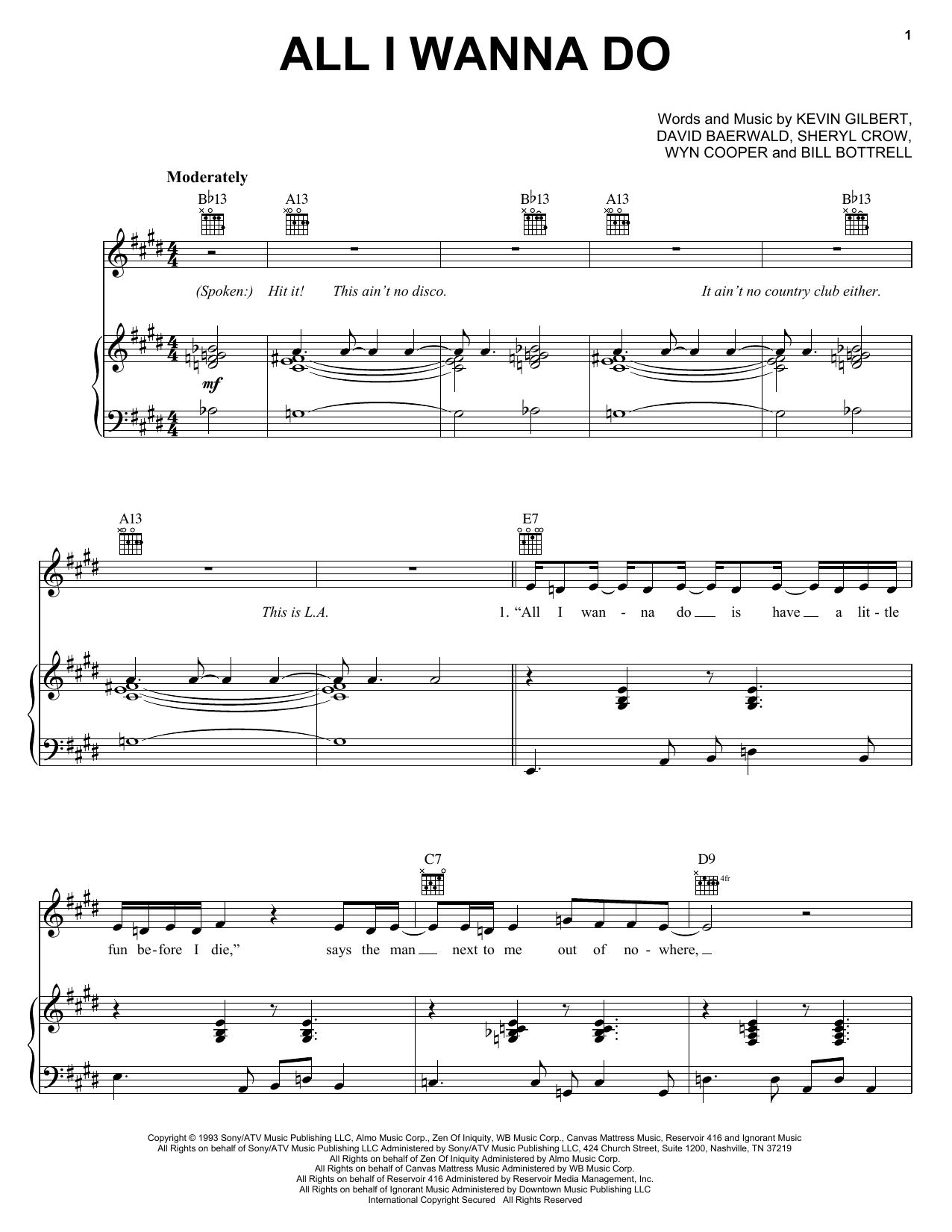 Download Sheryl Crow All I Wanna Do Sheet Music and learn how to play Voice PDF digital score in minutes
