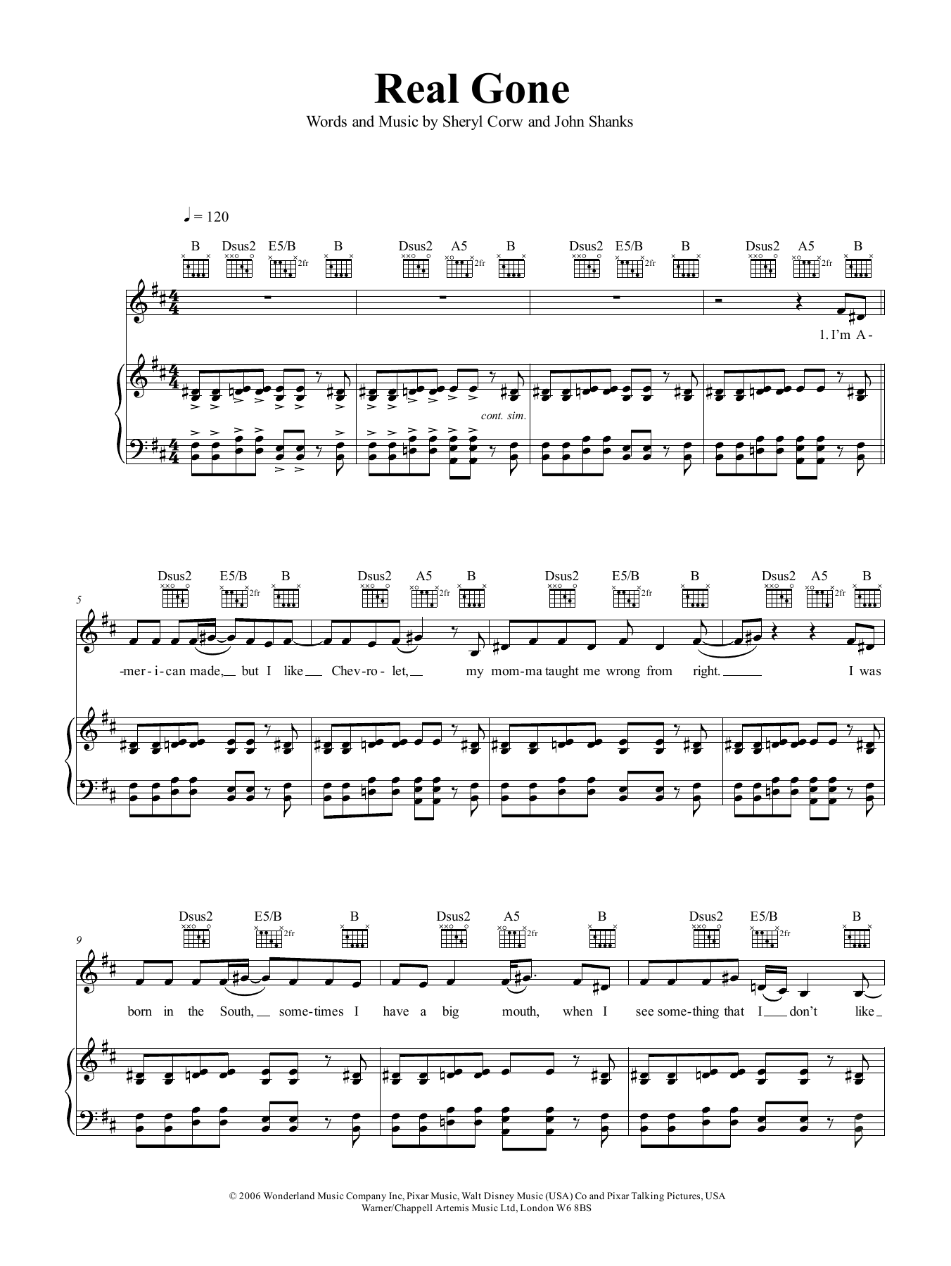Download Sheryl Crow Real Gone Sheet Music and learn how to play Melody Line, Lyrics & Chords PDF digital score in minutes