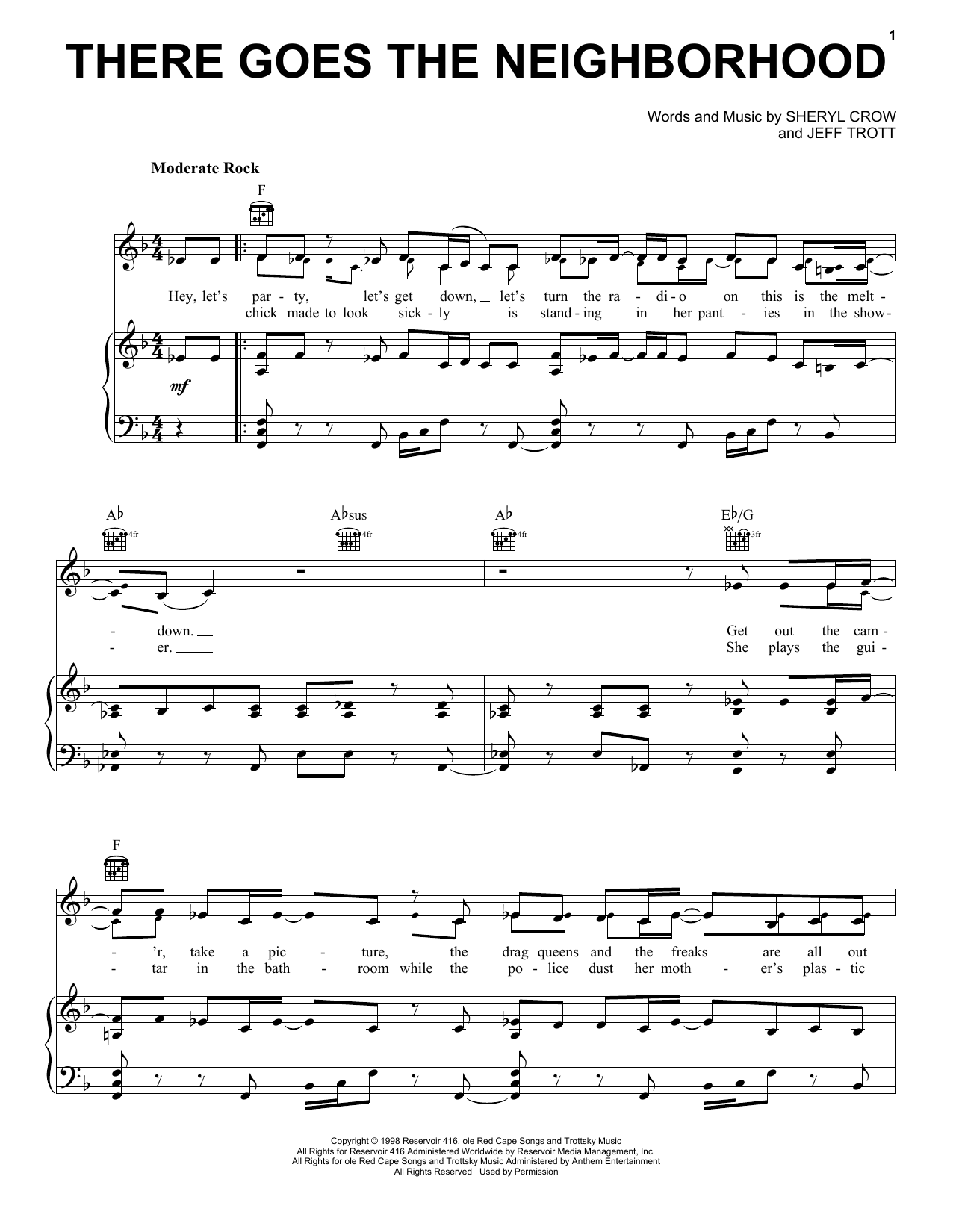 Download Sheryl Crow There Goes The Neighborhood Sheet Music and learn how to play Piano, Vocal & Guitar Chords (Right-Hand Melody) PDF digital score in minutes