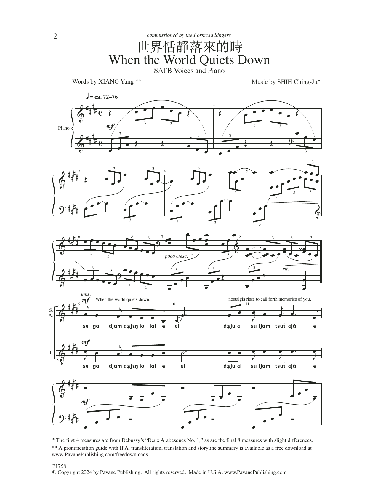 Download Shih Ching-Ju When The World Quiets Down Sheet Music and learn how to play SATB Choir PDF digital score in minutes