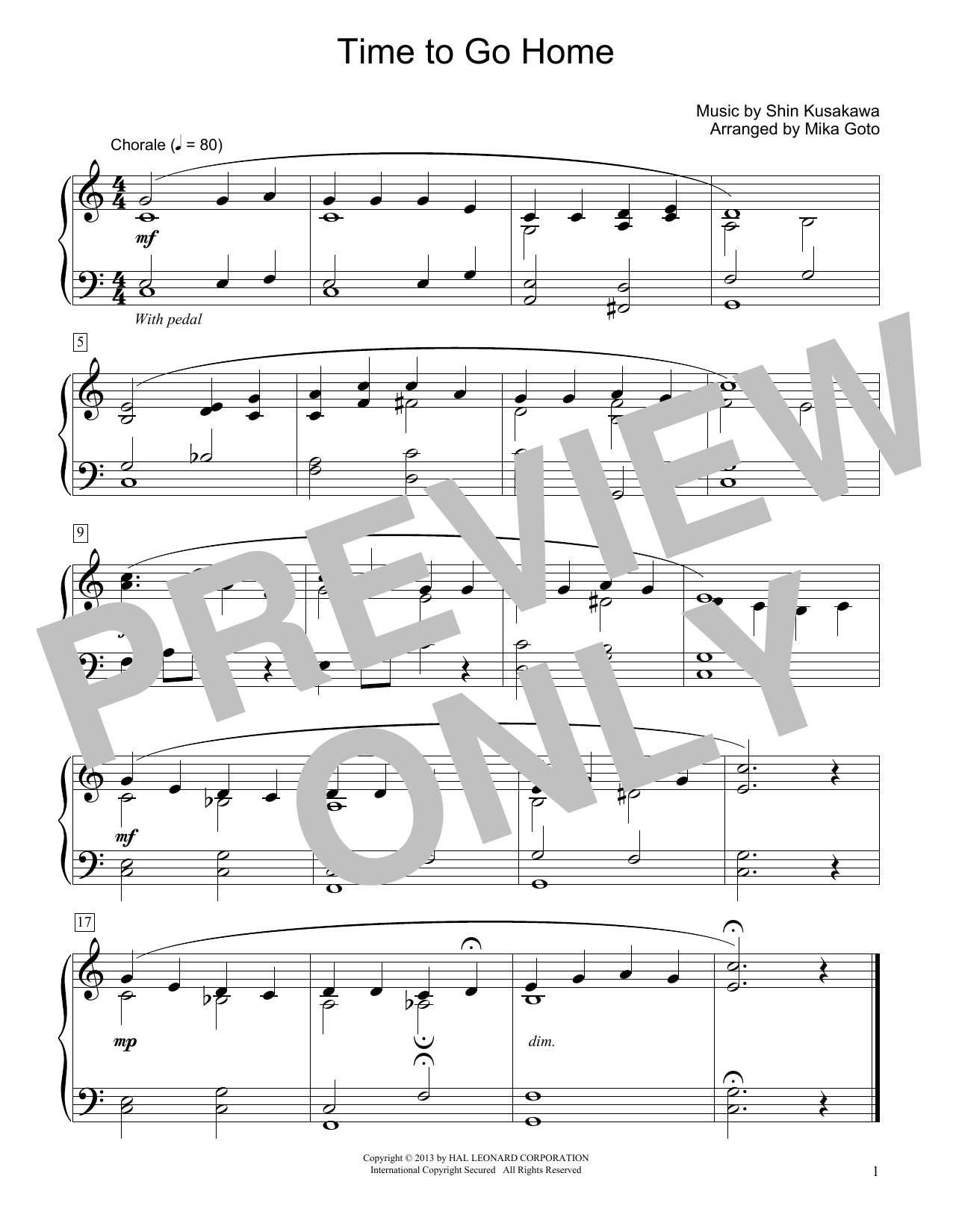 Download Shin Kusakawa Time To Go Home (arr. Mika Goto) Sheet Music and learn how to play Educational Piano PDF digital score in minutes