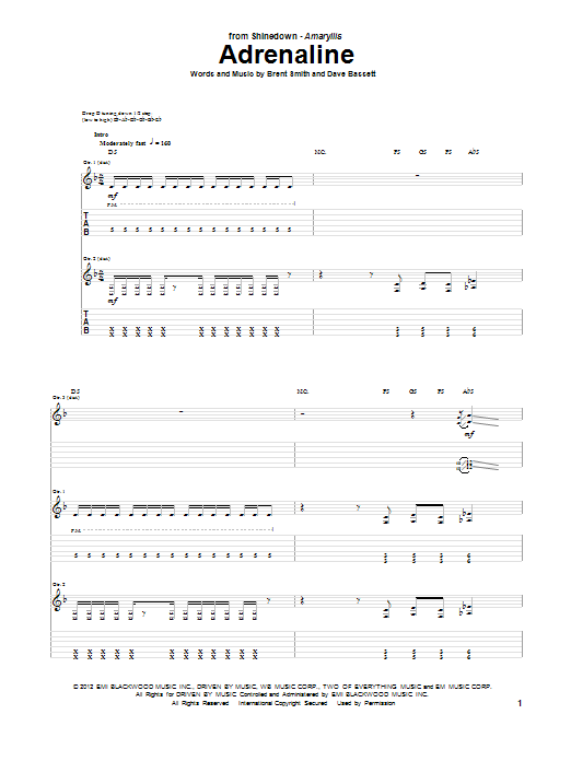 Download Shinedown Adrenaline Sheet Music and learn how to play Guitar Tab PDF digital score in minutes