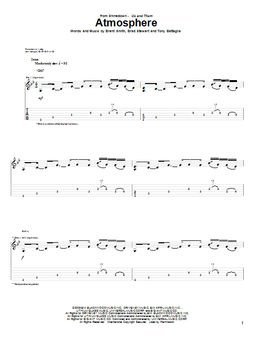 Download Shinedown Atmosphere Sheet Music and learn how to play Guitar Tab PDF digital score in minutes