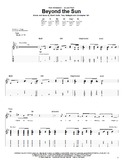 Download Shinedown Beyond The Sun Sheet Music and learn how to play Guitar Tab PDF digital score in minutes