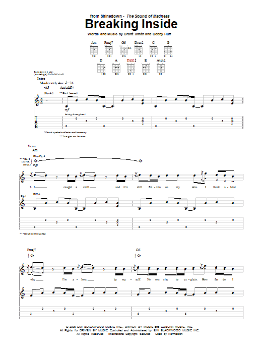 Download Shinedown Breaking Inside Sheet Music and learn how to play Guitar Tab PDF digital score in minutes