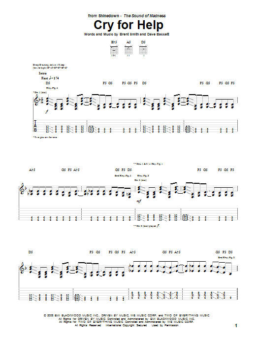 Download Shinedown Cry For Help Sheet Music and learn how to play Guitar Tab PDF digital score in minutes