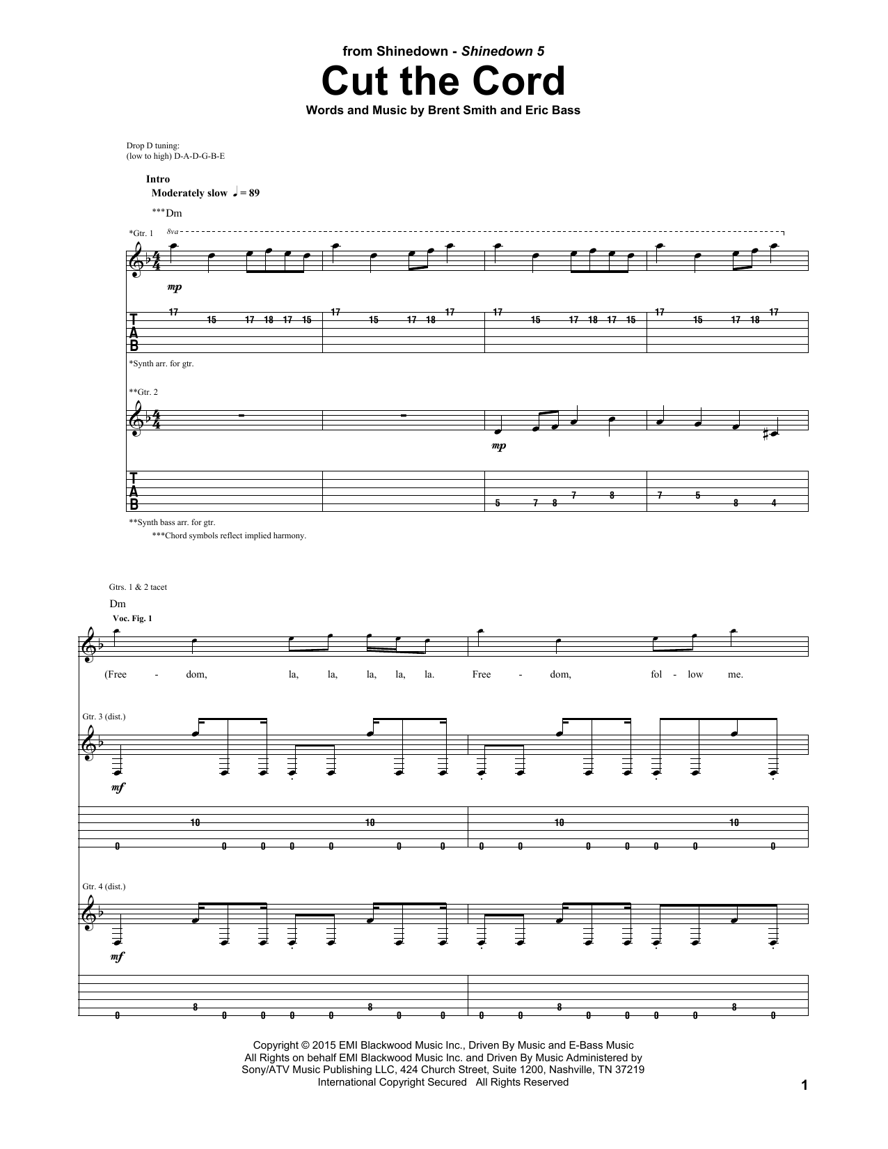 Download Shinedown Cut The Cord Sheet Music and learn how to play Guitar Tab PDF digital score in minutes
