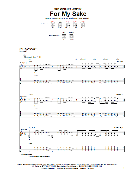 Download Shinedown For My Sake Sheet Music and learn how to play Guitar Tab PDF digital score in minutes