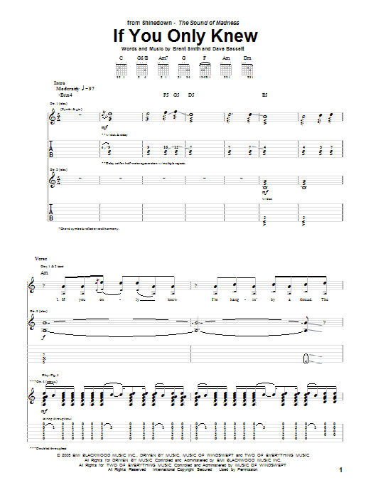 Download Shinedown If You Only Knew Sheet Music and learn how to play Guitar Lead Sheet PDF digital score in minutes