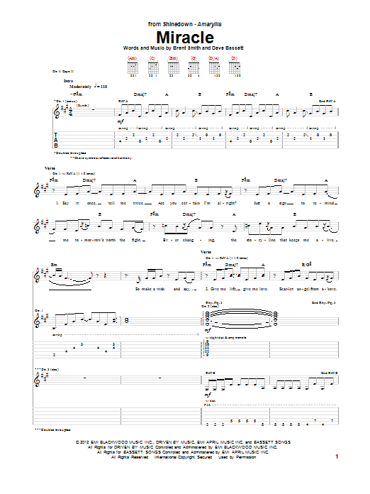 Download Shinedown Miracle Sheet Music and learn how to play Guitar Tab PDF digital score in minutes