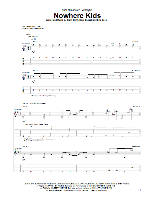 Download Shinedown Nowhere Kids Sheet Music and learn how to play Guitar Tab PDF digital score in minutes