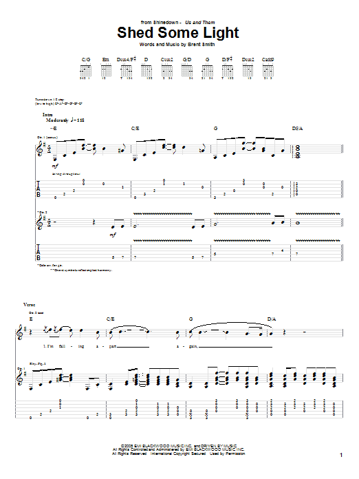 Download Shinedown Shed Some Light Sheet Music and learn how to play Guitar Tab PDF digital score in minutes