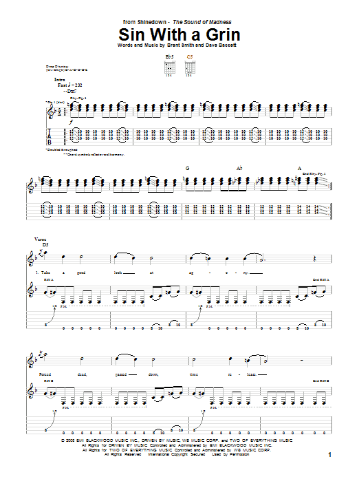 Download Shinedown Sin With A Grin Sheet Music and learn how to play Guitar Tab PDF digital score in minutes