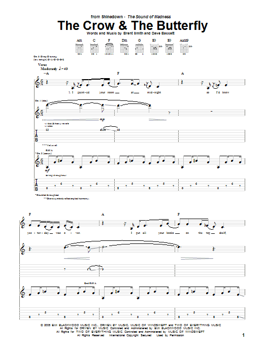 Download Shinedown The Crow & The Butterfly Sheet Music and learn how to play Guitar Tab PDF digital score in minutes